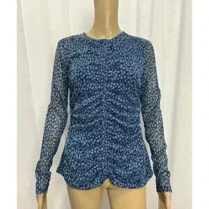 Michael Kors Sz L Printed Metallic Knit Long Sleeve Asymmetrical Neck Ruched Top